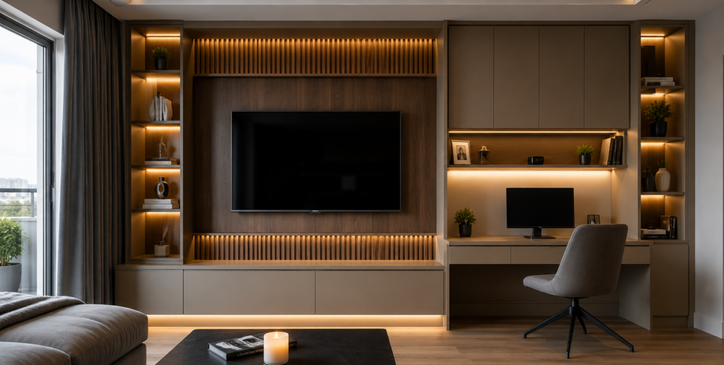 Bespoke Media Wall and Home Office Installation in Welwyn Garden City