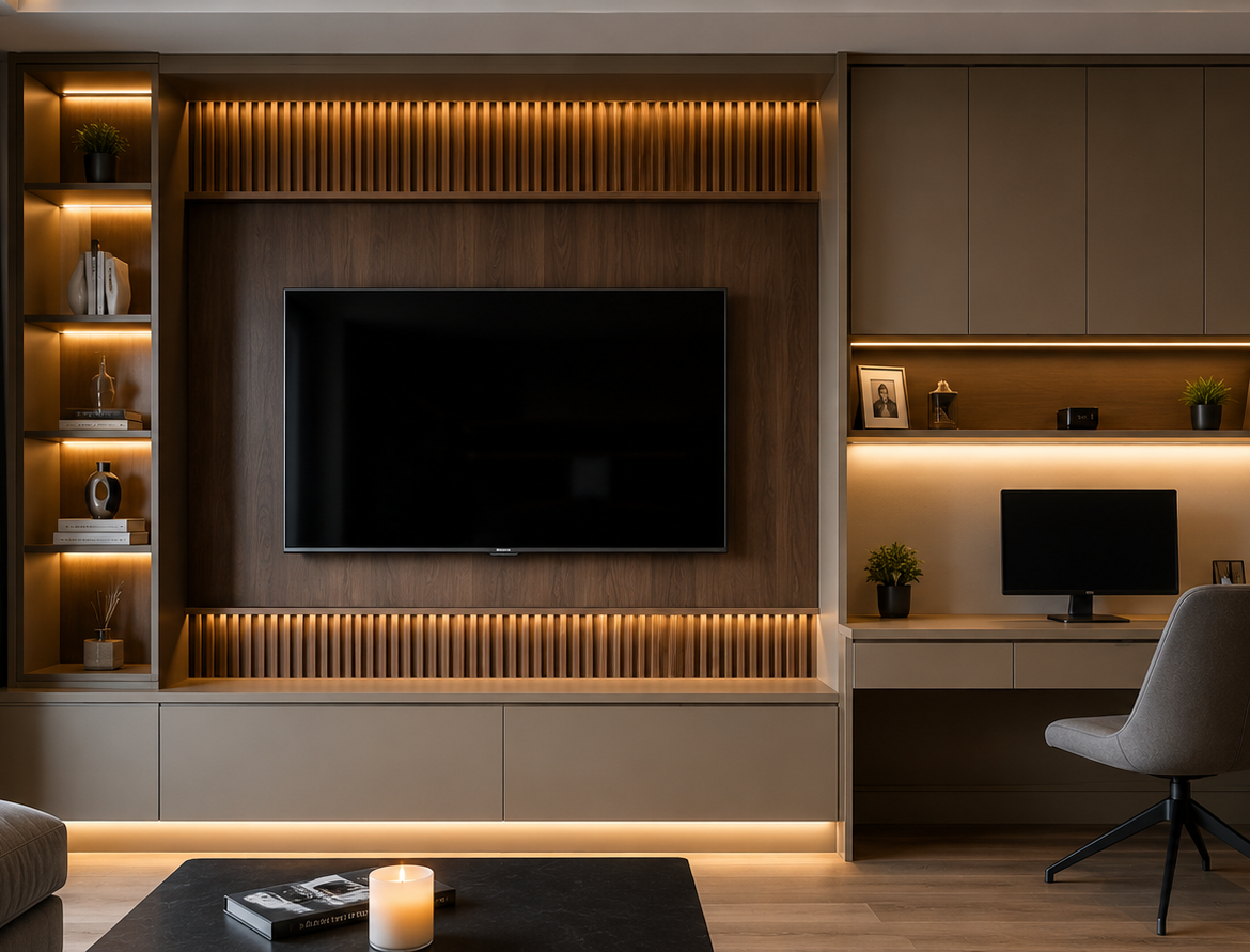 Bespoke Media Wall and Home Office Installation in Welwyn Garden City